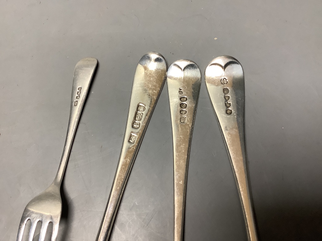 A mixed collection of Old English pattern silver flatware, Georgian and later, approximately 19.5cm